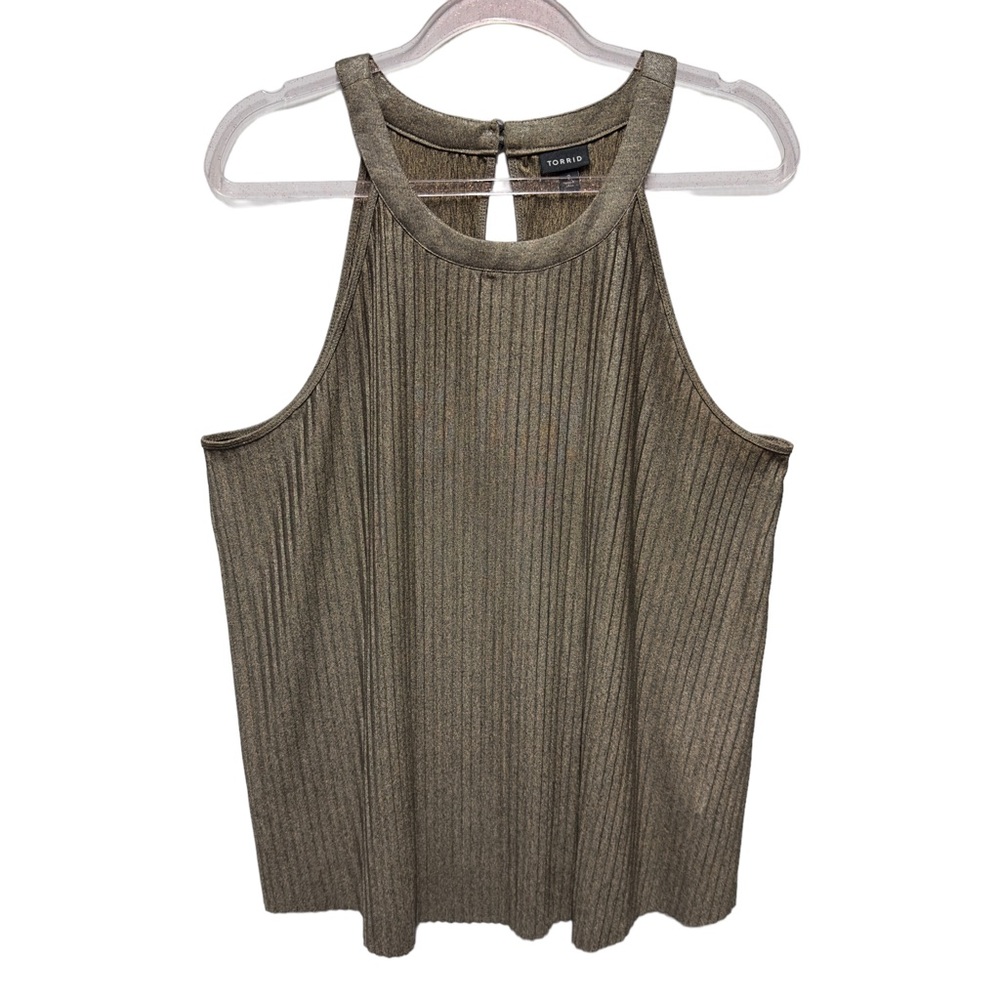 Torrid Pleated Bronze Halter Tank Top - Picture 3 of 10